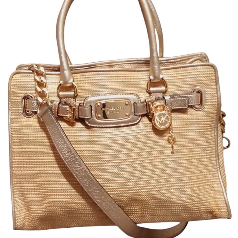 EUC Michael Kors Gorgeous Hamilton Tote Golden Wicker Woman’s Handbag